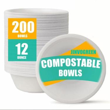Imagem de Taças de papel compostáveis JINVOGREEN 12 onças (200 unidades) brancas
