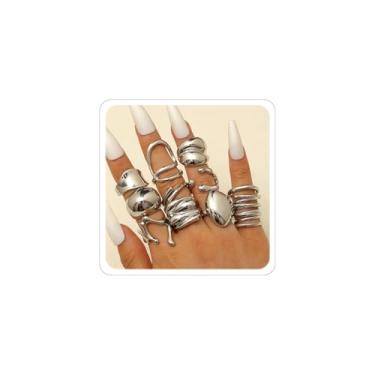 Imagem de Conjunto de anéis grossos para mulheres, conjunto de anéis de articulação, anillos para mulheres, acessório aberto, boho, baile de finalistas, bijuteria, Zinco, Sem pedra preciosa