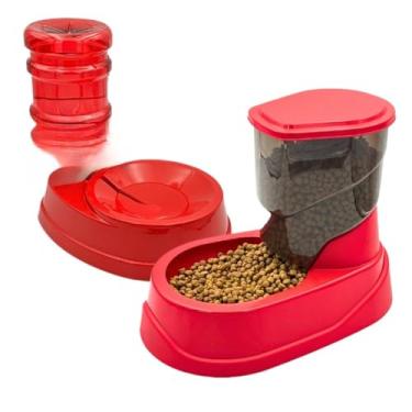 Imagem de Kit Comedouro e Bebedouro Automático para Cachorro Cães e Gatos(KIT FOUR PLASTIC - VERMELHO)