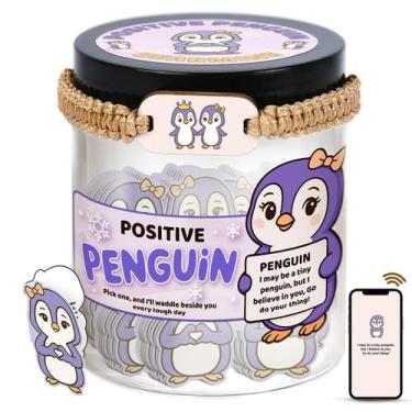 Imagem de Frasco com 60 cartões positivos de afirmação de pinguins DEARMINE