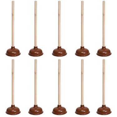 Imagem de SENONAPO 10 peças de desentupidores de vaso sanitário com cabo de madeira de 45 cm de comprimento, design resistente, êmbolo de borracha com ventosa forte para banheiro, consertar vasos sanitários