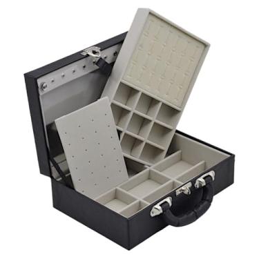 Imagem de Caixa Maleta Estojo Porta Joias Bijuterias Dupla Media com espelho Preta(INTERNO OITE)