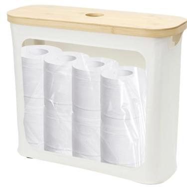 Imagem de Cesta dobrável de armazenamento de papel higiênico, suporte de armazenamento de papel higiênico de grande capacidade com tampa de bambu, caixa organizadora de banheiro multiuso para banheiro, quarto