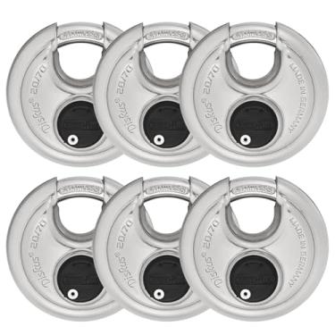 Imagem de Cadeado de disco de aço inoxidável resistente ABUS Diskus 20/70 Pacote com 6 - Cadeado de armazenamento à prova de ferrugem com manilha de 9,5 mm - Feito na Alemanha - Código semelhante com chave