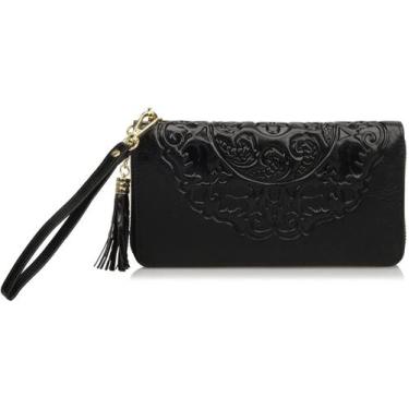 Imagem de Carteira feminina HUOGUO Flora de couro genuíno designer carteira orga