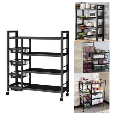 Imagem de Organizador Multiuso Inox Carrinho Suporte Microondas Forno Galao Agua Fruteira Chao 4 Prateleiras