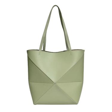 Imagem de Bolsa feminina de couro legítimo, bolsa de trabalho geométrica dobrável, bolsas de grande capacidade para viagens, Verde menta