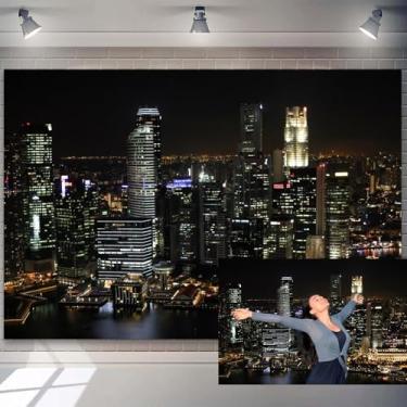 Imagem de 2,4 x 1,8 m, horizonte da cidade, cenário noturno, moderno, área urbana de Nova York, paisagem urbana, luzes de paisagem, arranha-céus, decorações de festa de aniversário, papel de parede, adereços de