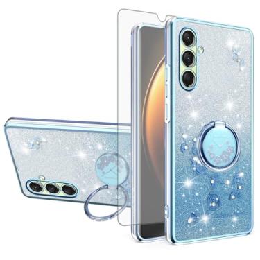 Imagem de Asuwish Capa de telefone para Samsung Galaxy A16 5G/4G com protetor de tela de vidro temperado suporte de anel com glitter transparente híbrido à prova de choque TPU capa protetora A 16 16A SM-A166U