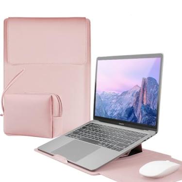 Imagem de Capa de couro vertical para laptop 13-13,3-14 polegadas compatível com MacBook Air M4 M3 M2 M1 HP Acer Dell Lenovo ASUS Notebook, capa de couro sintético com bolsa de acessórios (rosa, 13-14 polegadas