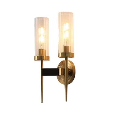 Imagem de Luminária de parede dourada com cúpula de vidro cilíndrico transparente, luminária vintage nórdica para ambientes internos, corredor, sala de estar, quarto (2 luzes)