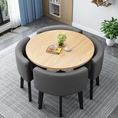Imagem de Conjunto De Mesa De Jantar Quadrada Redonda C De Linho Com Cadeiras Para Espaço Pequeno 5 Peças Mesa E Cadeiras De Cozinha Modernas Mesas E Cadeiras De Cozinha Economizadoras De Esp, Leather K