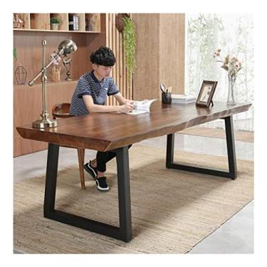Imagem de Mesa de escritório 5 cm de espessura, mesa de computador de madeira maciça, estação de trabalho pessoal com pernas de metal, forte capacidade de carga, fácil instalação (uma cor 140 x 70 x 75 cm) (A