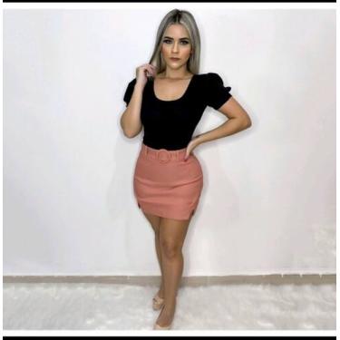 Imagem de Short Saia Feminina Fenda Lateral Bengaline com cinto - Amora mora , R