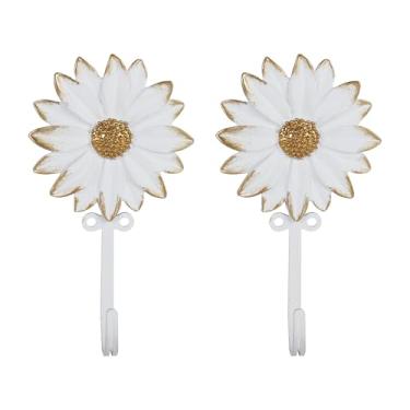 Imagem de SOFFEE DESIGN 2 ganchos de metal de girassol branco, cabides chiques para roupão de fazenda, suportes de toalha de cozinha rústicos