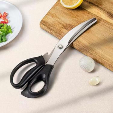 Imagem de Tesoura de cozinha, tesoura de churrasco coreana de 2,5 mm, tesoura de cozinha para cortar carne, frango, legumes, aço inoxidável, multiuso, antiderrapante, serrilhada, afiada para churrasco