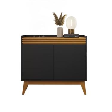 Imagem de Buffet Aparador Ripado 2 Portas Com Pés De 92cm(Preto e Cedro)
