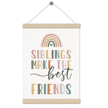Imagem de Boho Rainbow Siblings Make the Best Friends Poster Frame 30,5 x 40,6 cm, decoração de quarto boho menina menino, decoração de arte de parede para meninos meninas quarto