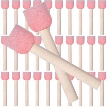 Imagem de SOFPLATE Conjunto de 40 pincéis redondos de espuma de esponja de 0,75 polegadas, conjunto de pincéis de estêncil de espuma com cabo de madeira, pequeno estêncil rosa, ferramentas de pintura