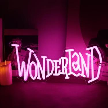 Imagem de Placa de néon Tiabuy Wonderland Alice no País das Maravilhas 18x40cm