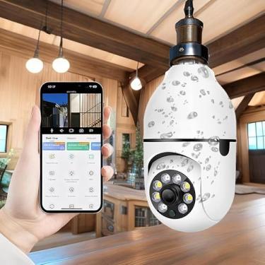 Imagem de Câmera de segurança de lâmpada, câmera de lâmpada sem fio 1080p para animais de estimação, soquete de luz PTZ de 360 ° sem cartão SD