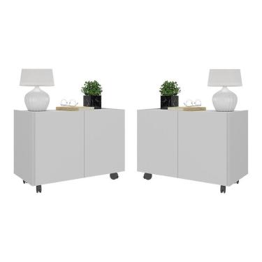 Imagem de Kit 2 Mesas De Cabeceira Com Rodízios 2 Portas Multimóveis Mp4136 Branco Branco