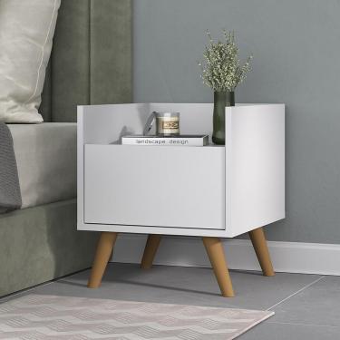 Imagem de Mesa De Cabeceira 40 Cm Com Pés Retrô Multimóveis Mp4041 Branca/Natural