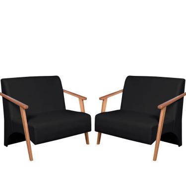 Imagem de Kit 2 Poltronas Namoradeira Venus Braço Madeira Maciça Tecido Sintético Unidecor Preto