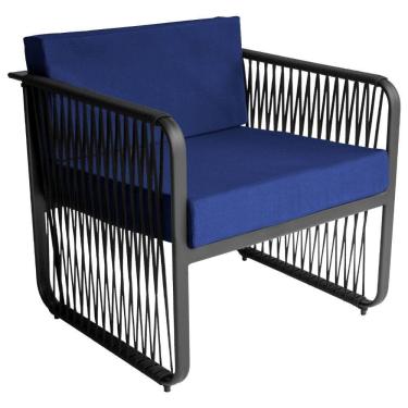 Imagem de Poltrona Para área Externa Santiago Alumínio E Corda Náutica Preto-azul