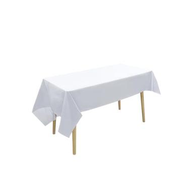 Imagem de Toalha de mesa de plástico descartável, 1 pacote, toalhas de mesa de 137 x 272 cm para mesas retangulares, capa de mesa de plástico branco