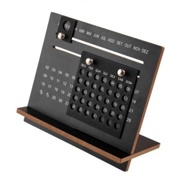 Imagem de Calendário Decorativo de Mesa Preto com Marcadores de Mês, Dias e Sema