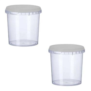 Imagem de 2 Potes Para Alimentos 500Ml Transparente Com Tampa 11X9,5Cm