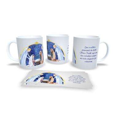 Imagem de Caneca Natalina Família Feliz, Porcelana Branca com Design Preto e Dourado, Decoração de Natal com Mensagem em Português (2568)