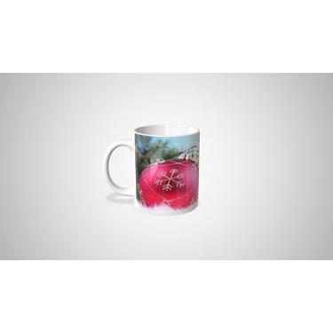 Imagem de Caneca de Cerâmica para Natal, Branca com Decoração Festiva, Design de Estrelas e Bolas Douradas, 325ml (20)