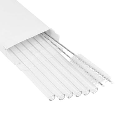 Imagem de Pacote com 6 canudos de substituição compatíveis com Stanley IceFlow Flip Straw Tumbler com alça de 590 ml, conjunto de canudos de vidro transparente para smoothies milkshake com 2 escovas de limpeza