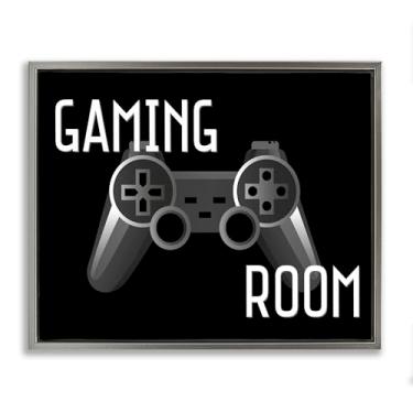 Imagem de Stupell Industries Arte de parede em tela flutuante emoldurada marrom com controle preto para sala de jogos, design de Kim Allen, 63 x 78 cm