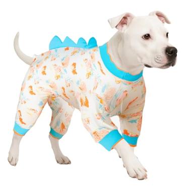 Imagem de LovinPet Pijama Para Cachorro Grande, Camiseta Leve Anti-Lambeduras Com Estampa Coral E Pêssego, Proteção Uv, Macacão Adorável Fácil De Usar, Azul