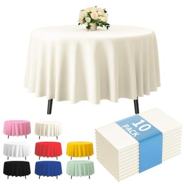 Imagem de Fixwal Pacote com 10 toalhas de mesa de plástico premium de 213 cm, capa de mesa redonda de plástico - Marfim