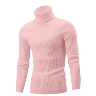 Imagem de Suéter masculino QZH.DUAO, gola alta, modelagem justa, torcida, tricot