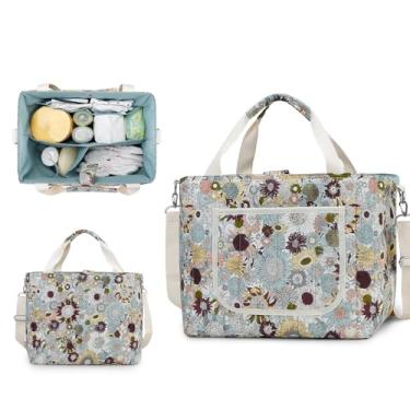 Imagem de Lmbabter Bolsa organizadora de fraldas para bebês, floral, bolsa para mamãe, caixa de armazenamento de fraldas para mulheres (girassol)