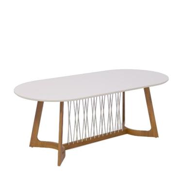 Imagem de Mesa De Jantar Oval Com Tampo De Vidro Tulipa Natuame Cinamomo E Off White 210cm