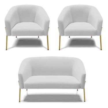 Imagem de Sofá Namoradeira E 2 Poltronas Pé De Ferro Dourado Stella Linho D03 - D'rossi Cor A05 Cinza