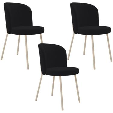 Imagem de Kit 03 Cadeiras Para Sala De Jantar Cozinha Estofada Gavi Arena L02 Suede Preto - Lyam Decor