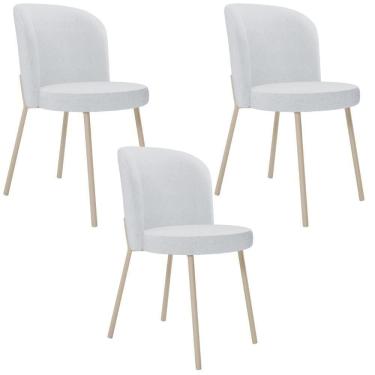 Imagem de Kit 03 Cadeiras Para Sala De Jantar Cozinha Estofada Gavi Arena L02 Linho Cinza - Lyam Decor