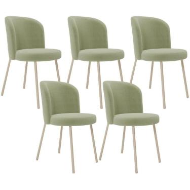 Imagem de Kit 05 Cadeiras Para Sala De Jantar Cozinha Estofada Gavi Arena L02 Bouclê Oliva - Lyam Decor