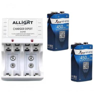 Imagem de Kit Carregador De Pilhas-bateria + 2 Baterias 9v Recarregaveis