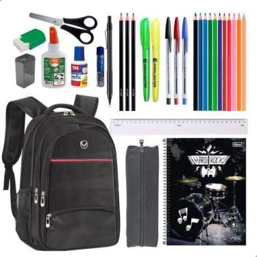 Imagem de Kit Material Escolar Mochila Notebook Caderno 10 Matérias + 29 Itens -