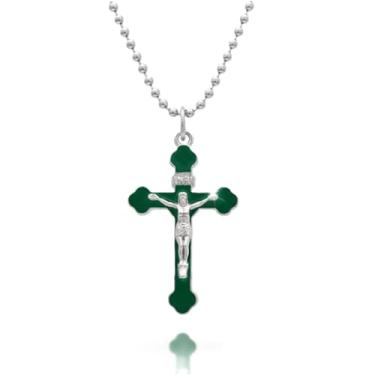 Imagem de Bittrend Jewels Colar de crucifixo prateado masculino feminino com pingente de cruz esmaltada com corrente, Medium, Metal, Sem Pedra Preciosa