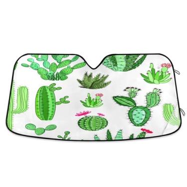 Imagem de SEHANY Pára-brisa de carro cacto planta verde para-sol dobrável janela frontal protetor de viseira solar para carro, SUV, caminhão - Mantenha o veículo fresco, 137 x 81,5 polegadas