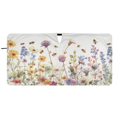 Imagem de Blueangle Guarda-sol para para-brisas de ervas e flores silvestres - 149,9 cm x 76,2 cm dobrável para janela dianteira do carro blocos de para-sol raios UV viseira de sol (641)